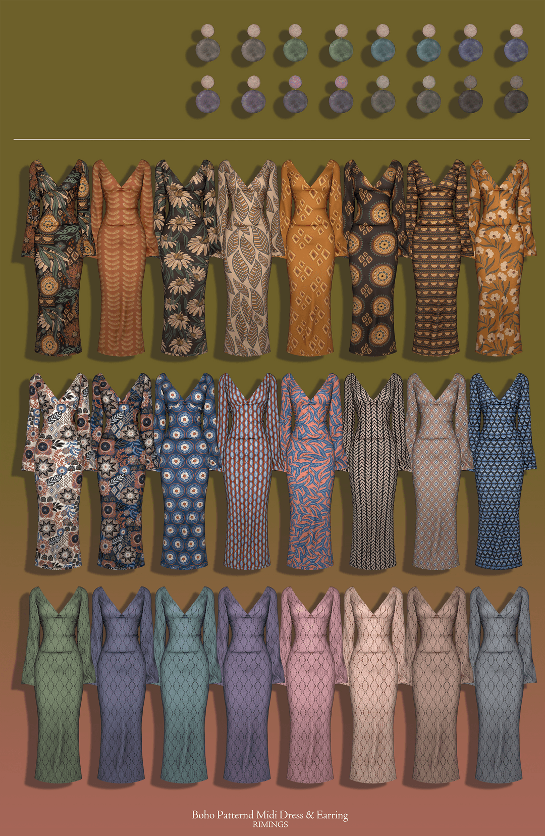 Галерея мода Платье Boho Patternd Midi Dress & Earring #1